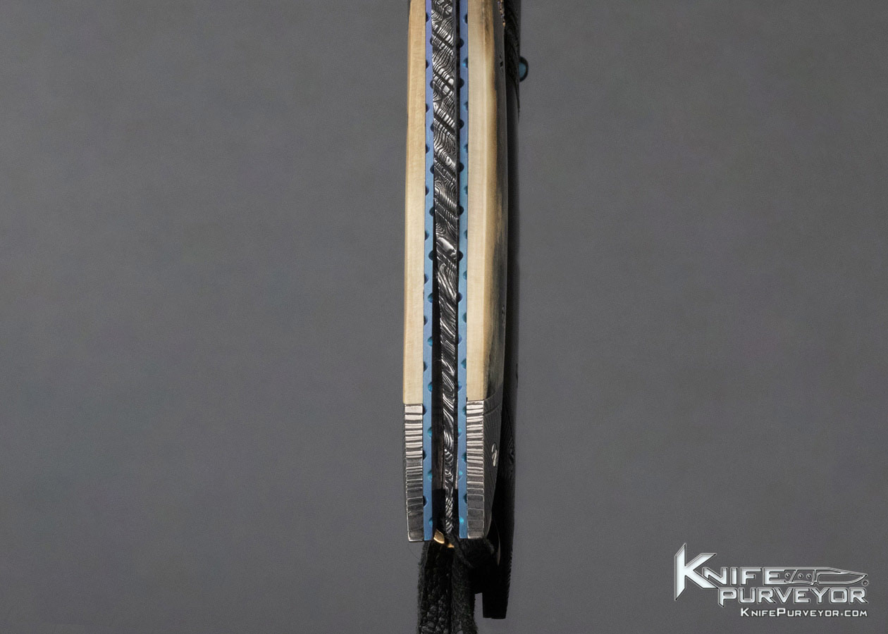 George Dailey Custom Knife Mammoth & Damascus Linerlock with Inlaid Sapphires - Image 8