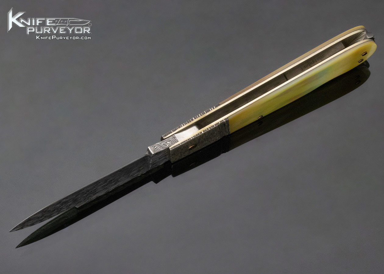 Kay Embretsen Custom Knife Gold Lip Pearl and Damascus "Barlow" Lockback - Image 6