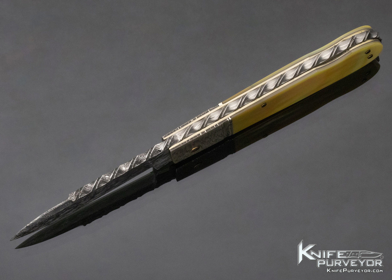 Kay Embretsen Custom Knife Gold Lip Pearl and Damascus "Barlow" Lockback - Image 7