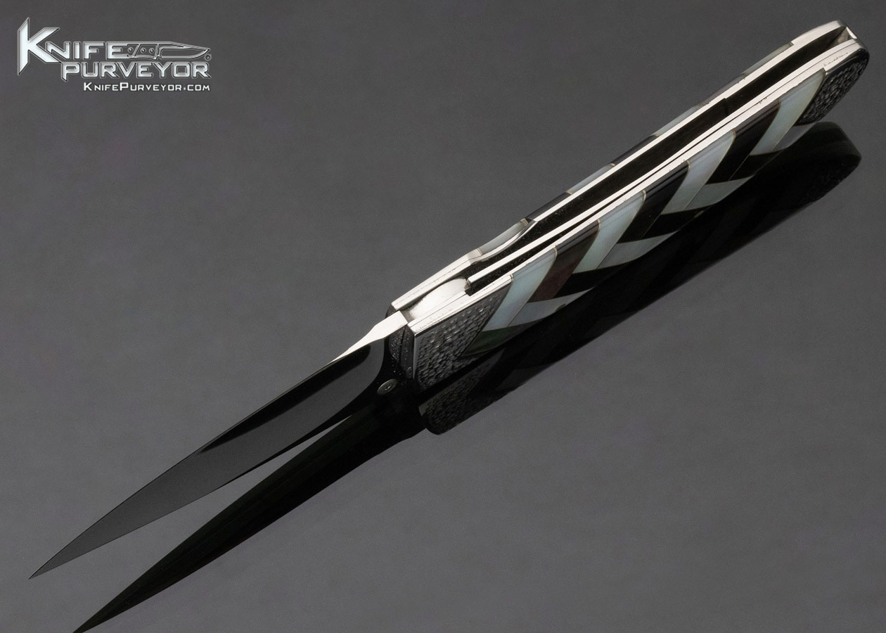 Koji Hara Custom Knife Mother of Pearl and Black Lip Pearl Inlaid Linerlock - Image 6
