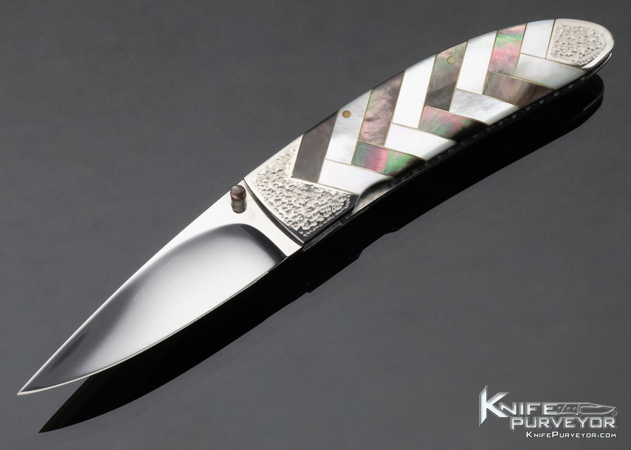 Koji Hara Custom Mother of Pearl and Black Lip Pearl Linerlock 11920