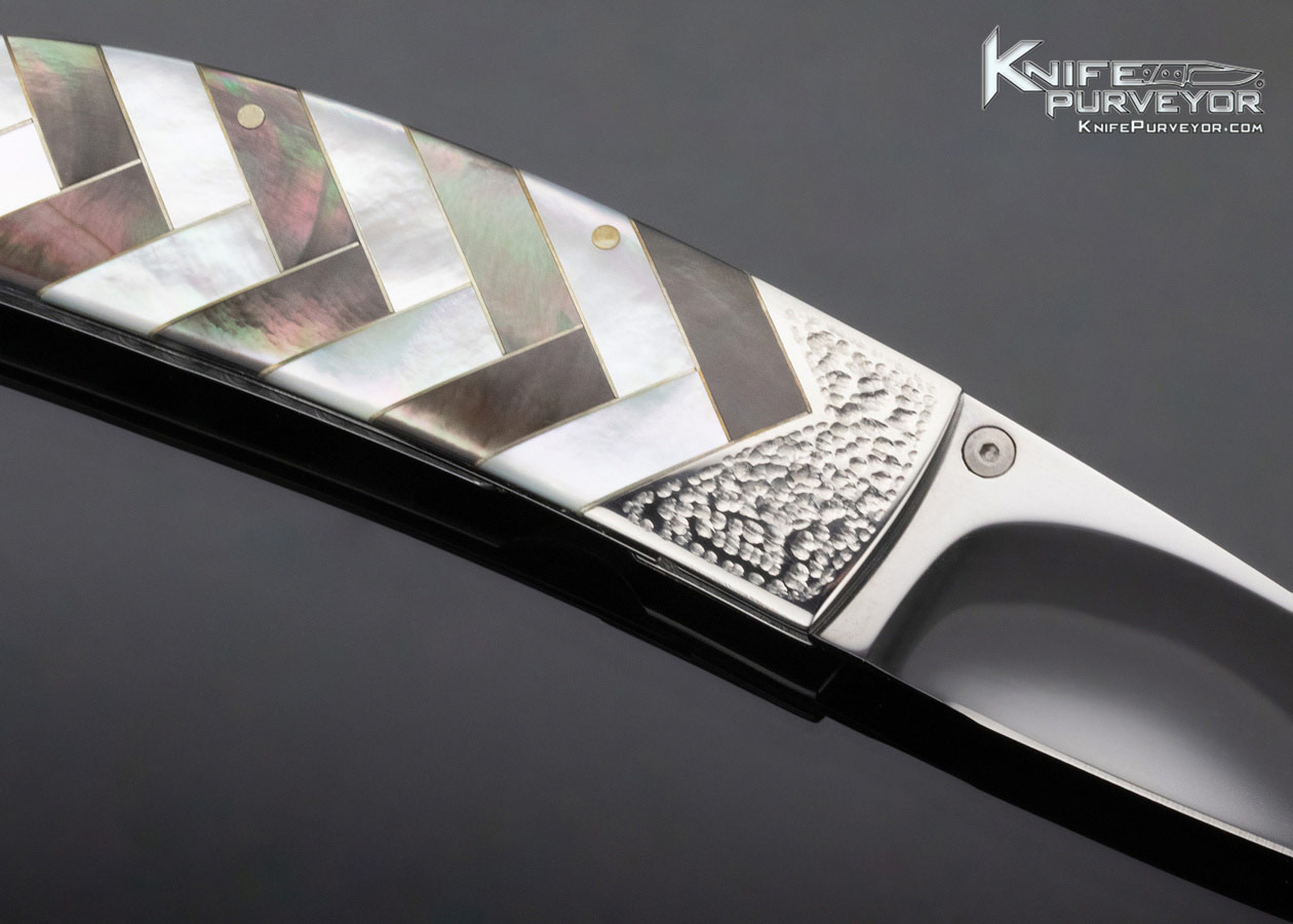 Koji Hara Custom Knife Mother of Pearl and Black Lip Pearl Inlaid Linerlock - Image 4