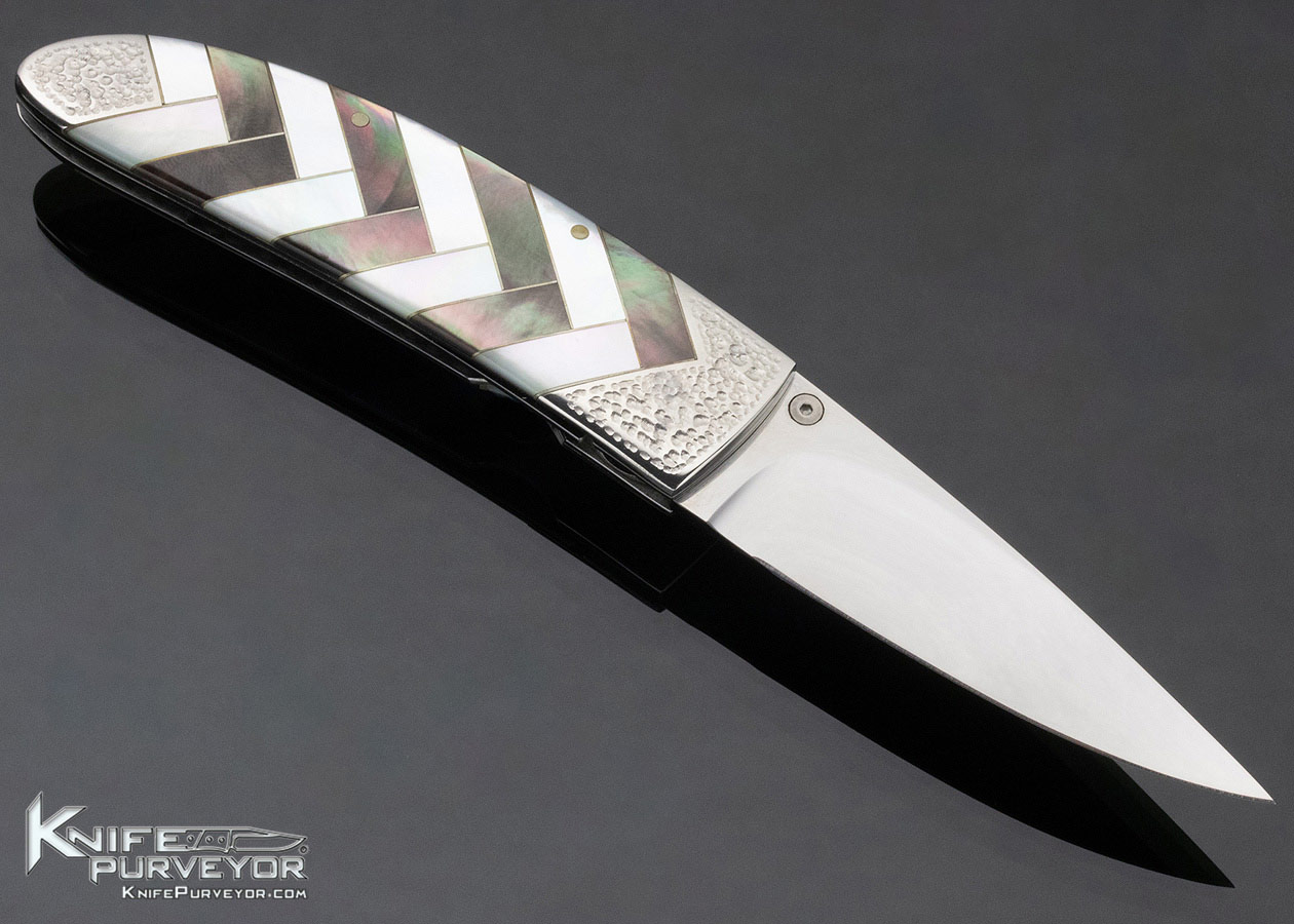 Koji Hara Custom Knife Mother of Pearl and Black Lip Pearl Inlaid Linerlock - Image 3