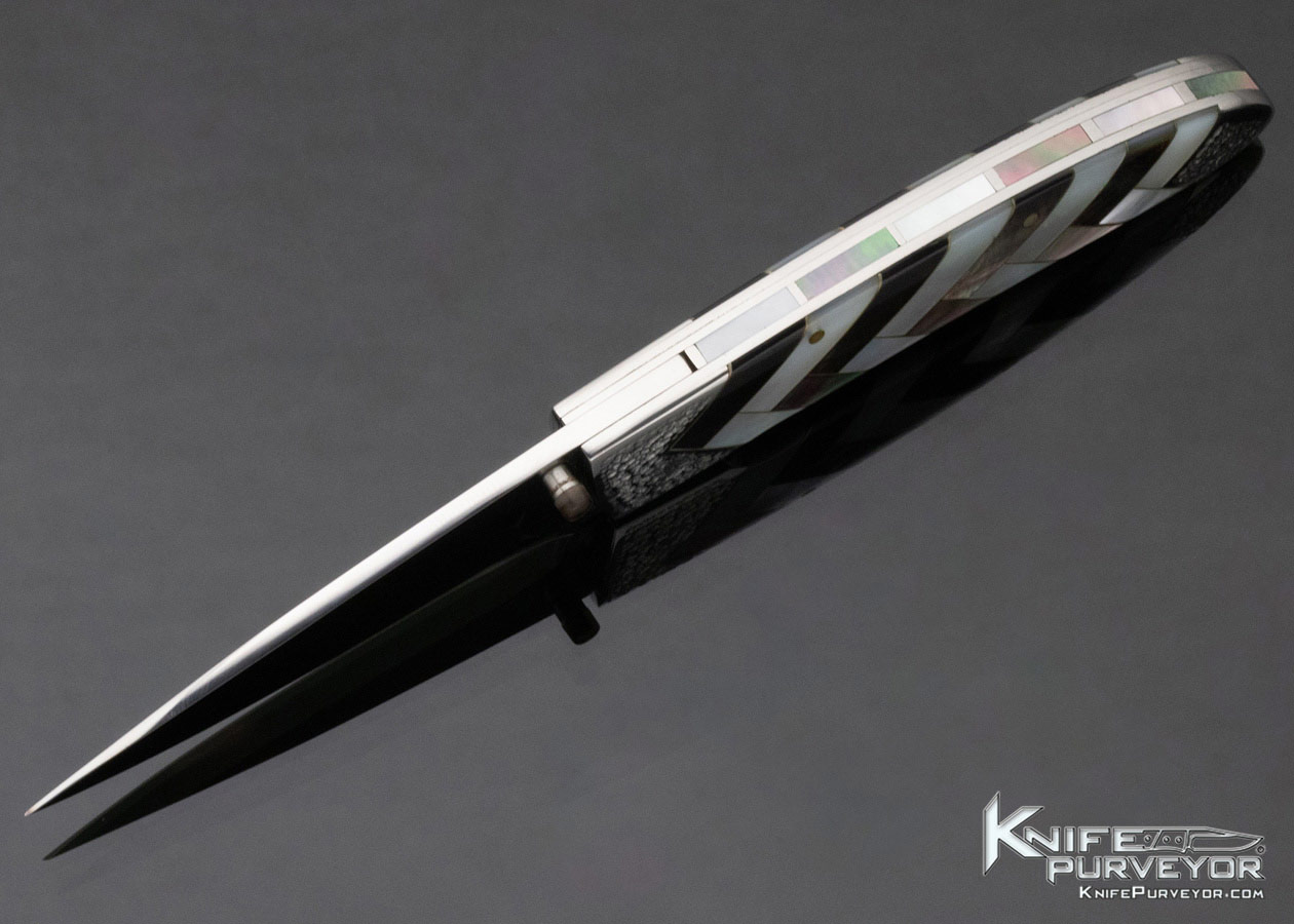 Koji Hara Custom Knife Mother of Pearl and Black Lip Pearl Inlaid Linerlock - Image 7