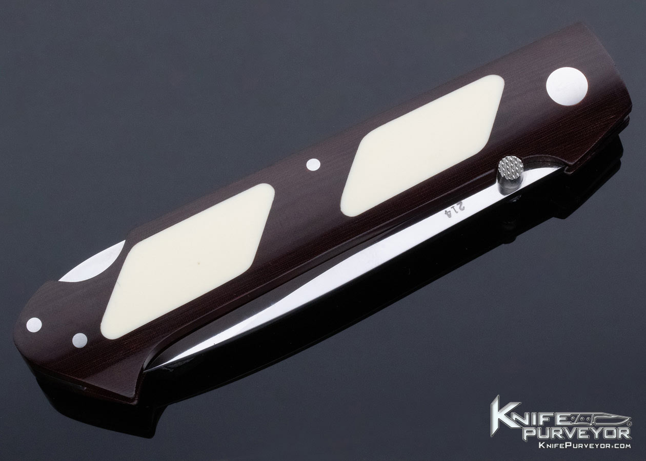 Ralph Dewey Harris Custom Knife Burgundy and Ivory Micarta Double Interframe Lockback - Image 4