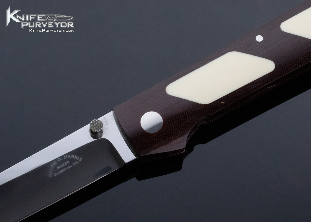 Ralph Dewey Harris Custom Knife Burgundy and Ivory Micarta Double Interframe Lockback - Image 2