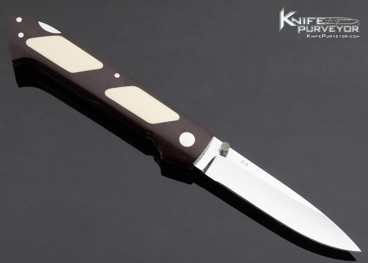 Ralph Dewey Harris Custom Knife Burgundy and Ivory Micarta Double Interframe Lockback - Image 3
