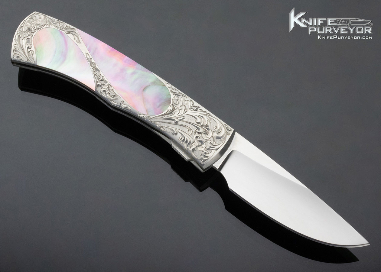 Scott Sawby Custom Knife Engraved Black Lip Pearl Self Lock - Image 3