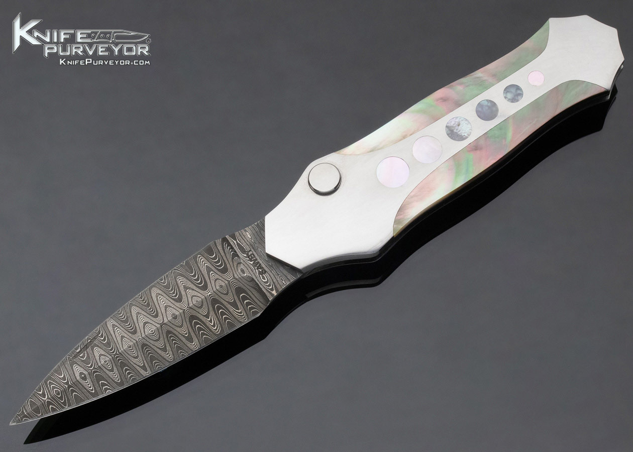 Scott Sawby Custom Button Lock "Egret" Dagger with Mother of Pearl and Black Lip Pearl Inlay & Mike Norris Damascus Blade 11923