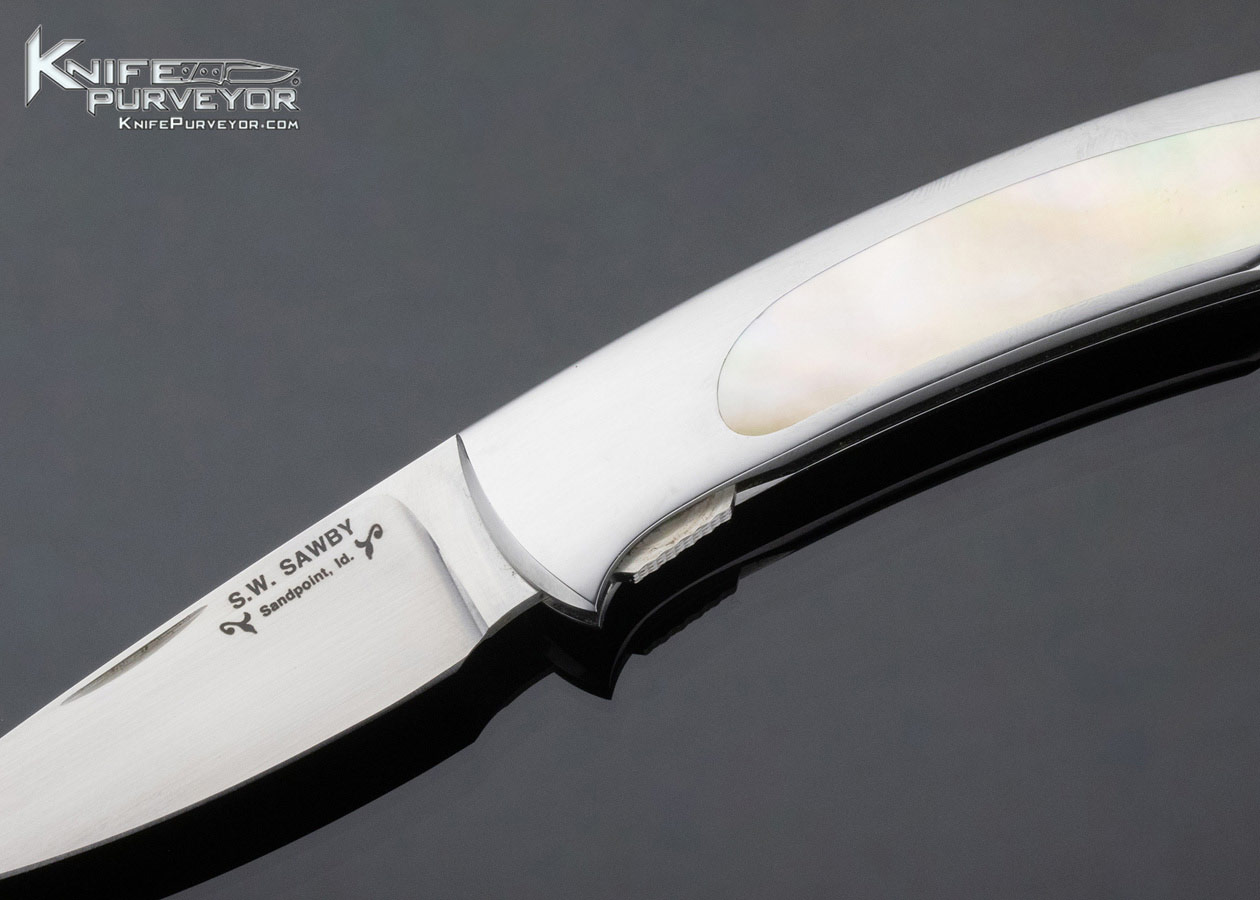 Scott Sawby Custom Knife Goldlip Pearl Interframe "Tern" Selflock - Image 2