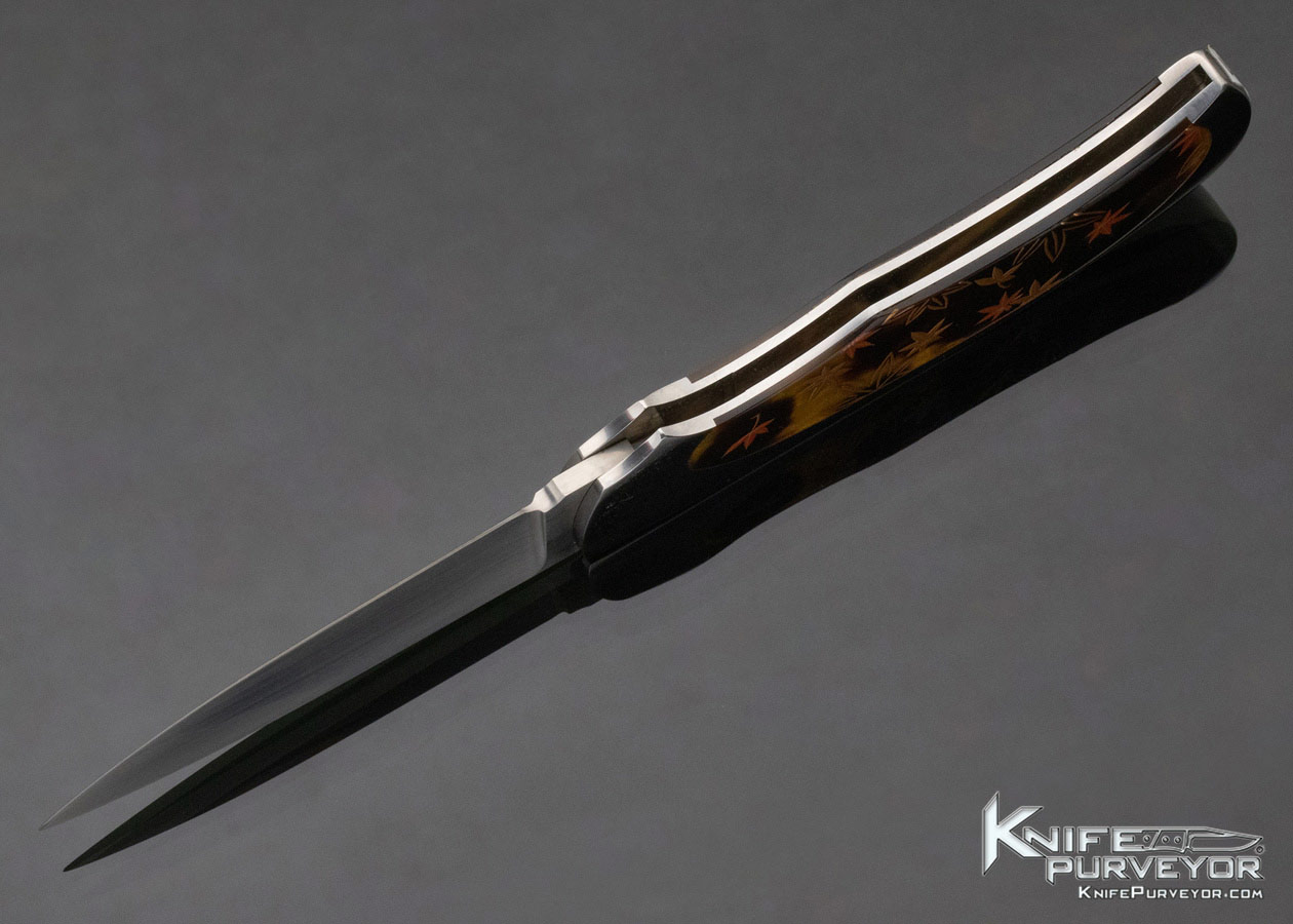 Shun Fujikawa Custom Knife "Falling Leaves" Amber Scales with 24Kt Gold Lockback - Image 7