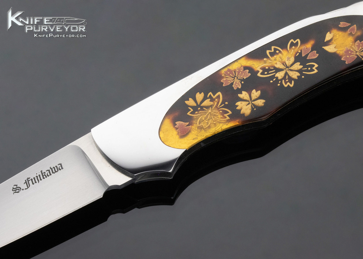 Shun Fujikawa Custom Knife "Falling Leaves" Amber Scales with 24Kt Gold Lockback - Image 2