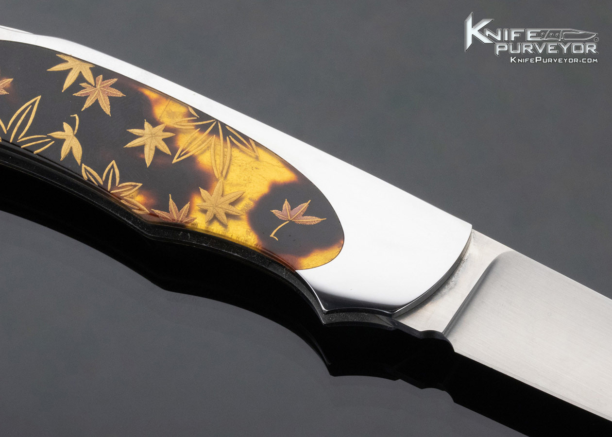 Shun Fujikawa Custom Knife "Falling Leaves" Amber Scales with 24Kt Gold Lockback - Image 5