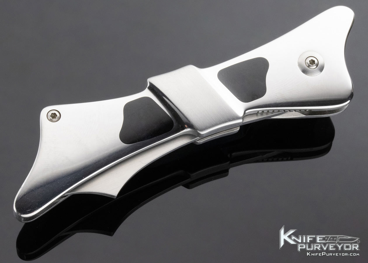 Steve Jernigan Custom Knife Bow of Ribbon with Black Jade Inlays and Carved Marble Display - Image 4