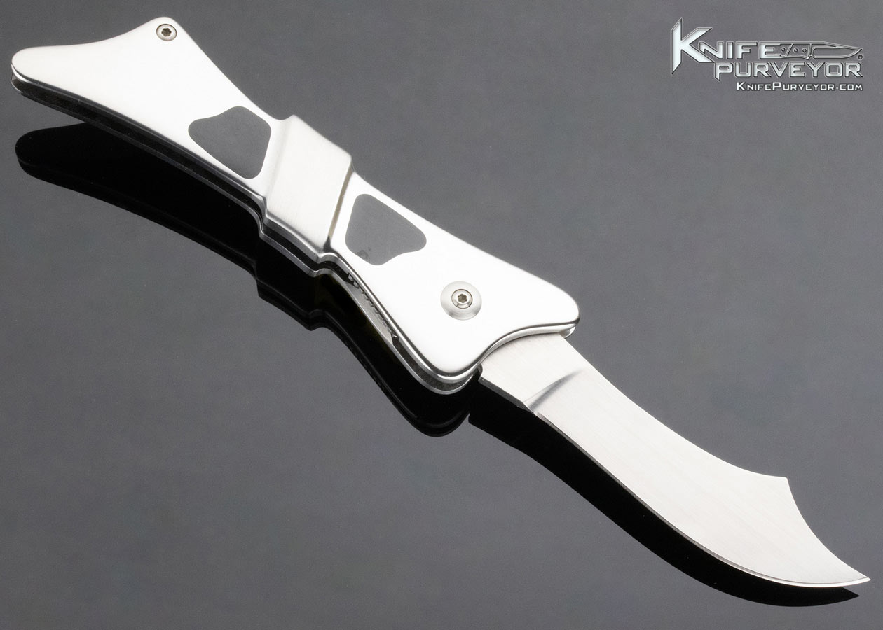 Steve Jernigan Custom Knife Bow of Ribbon with Black Jade Inlays and Carved Marble Display - Image 3