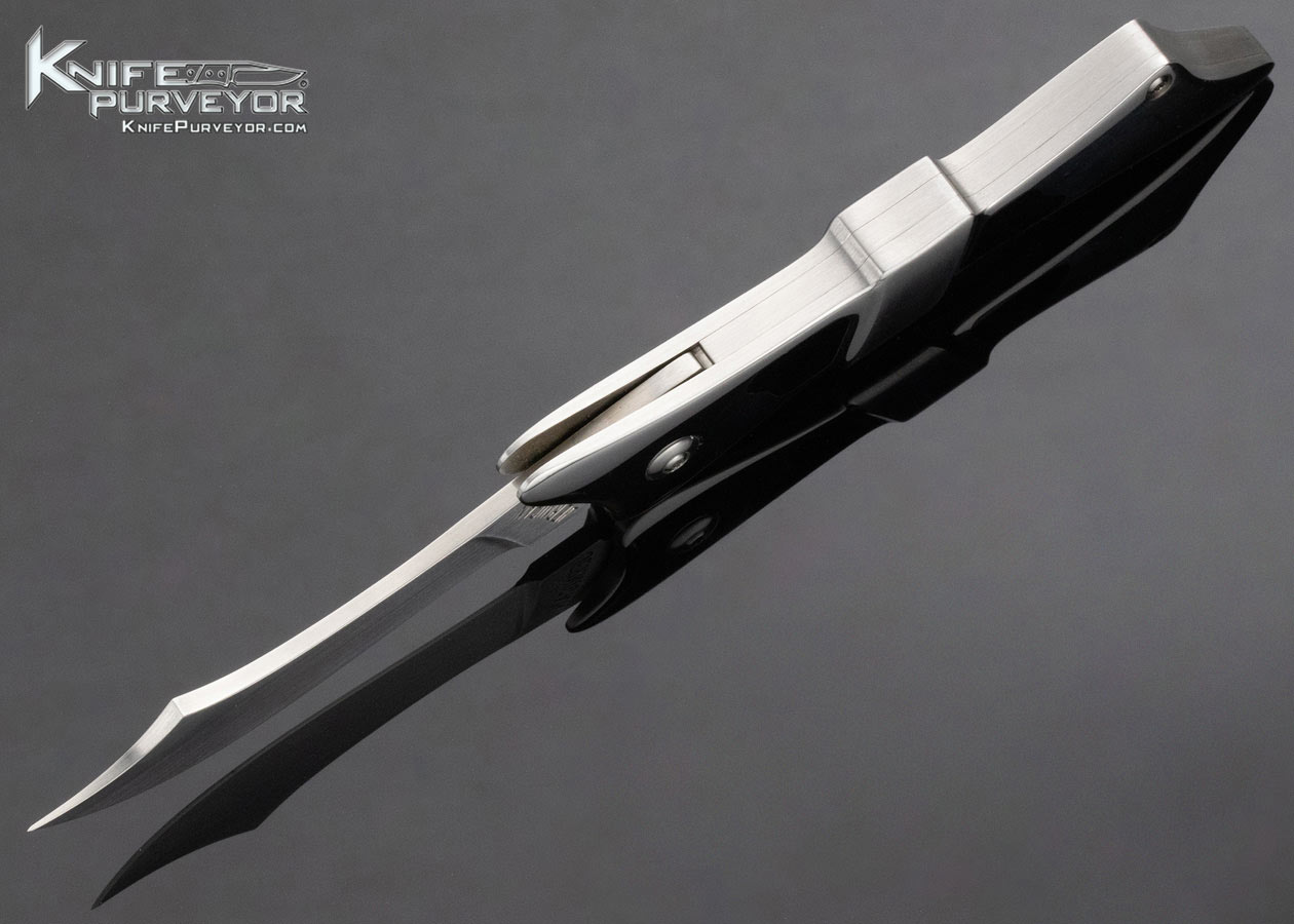 Steve Jernigan Custom Knife Bow of Ribbon with Black Jade Inlays and Carved Marble Display 13124