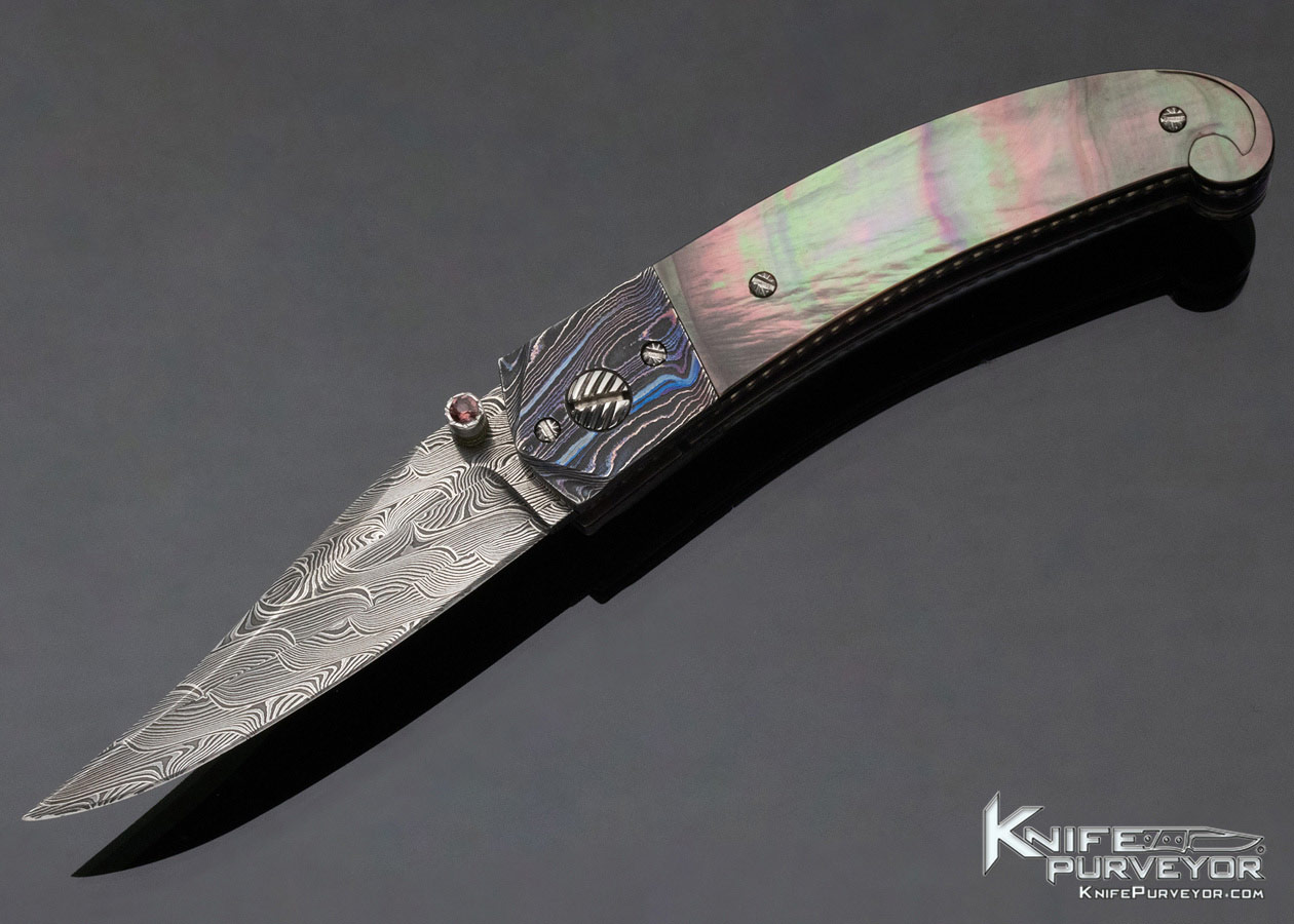Steven Hill Custom Black Lip Pearl and Damascus Linerlock 12061