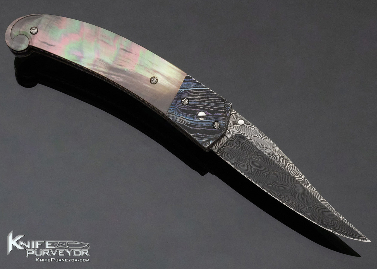 Steven Hill Custom Knife Black Lip Pearl and Damascus Linerlock - Image 3