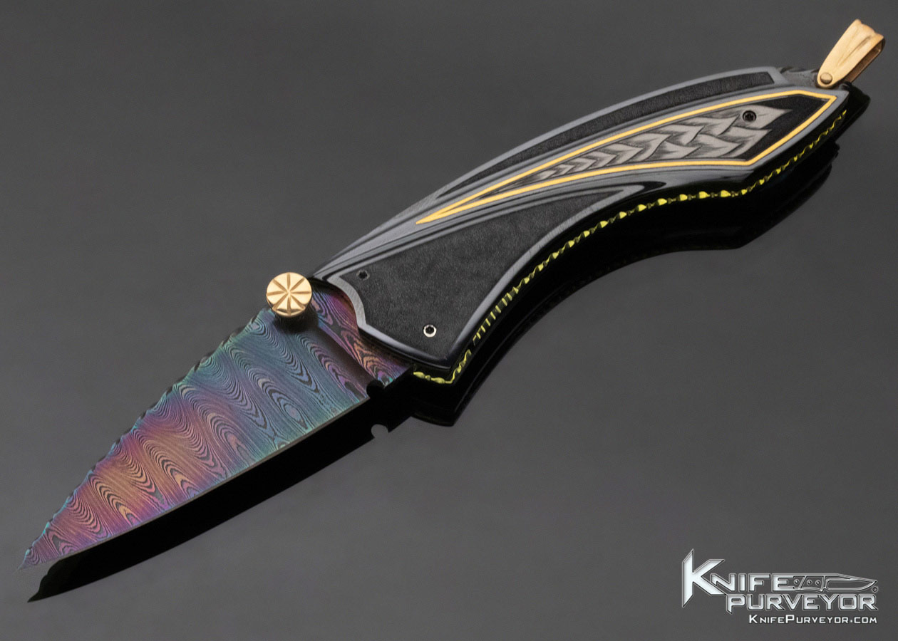 Van Barnett Custom Knife Sole Authorship Engraved and Sole Authorship Damascus Linerlock 11872