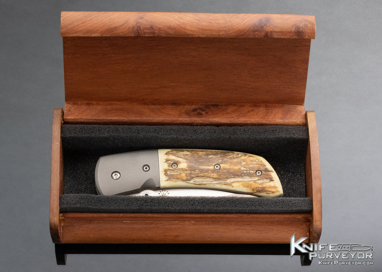 Filip DeLeeuw Deviant Blades One Off Custom Knife Curly Mammoth Linerlock with Wood Display Box - Image 11