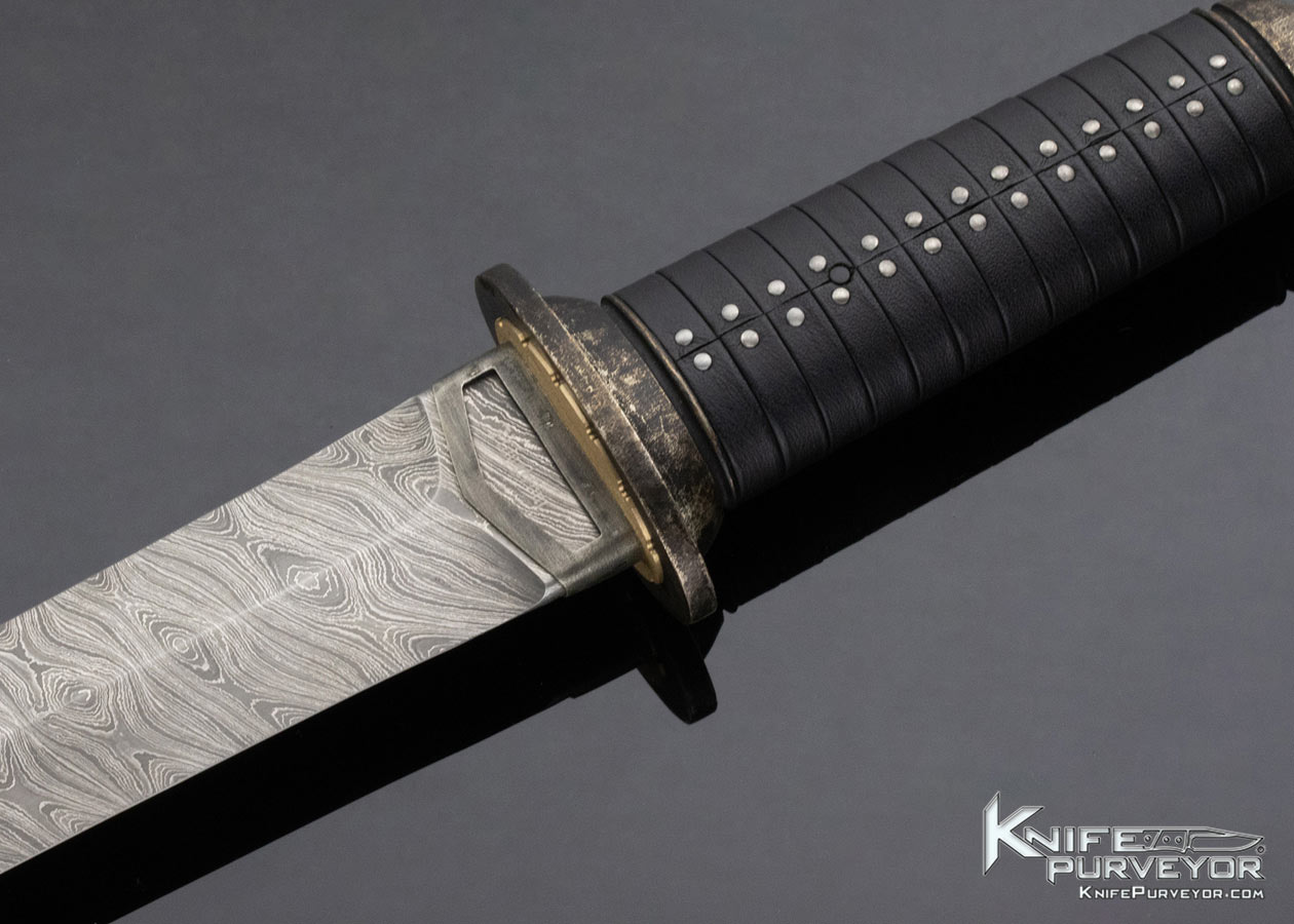 Anders Hogstrom Custom Knife Sole Authorship Damascus Leather Wrapped Fixed Blade w Wood Sheath - Image 2