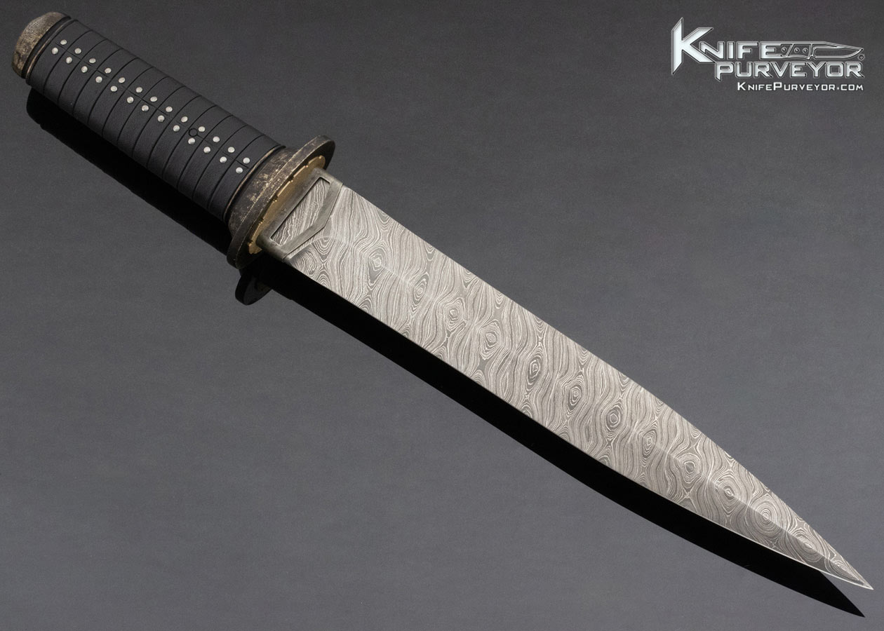 Anders Hogstrom Custom Knife Sole Authorship Damascus Leather Wrapped Fixed Blade w Wood Sheath - Image 4