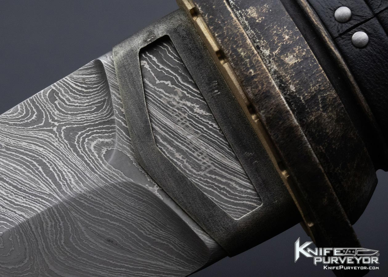 Anders Hogstrom Custom Knife Sole Authorship Damascus Leather Wrapped Fixed Blade w Wood Sheath - Image 3