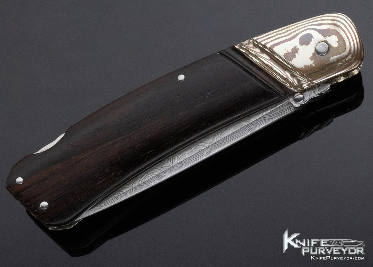 Barry Davis Custom Knife Damascus, Mokume and Ebony Lockback - Image 4