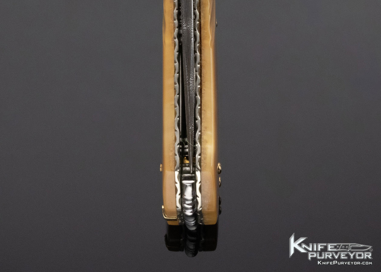 Barry Davis Custom Knife Sole Authorship Damascus and Fossil Walrus Lockback - Image 7