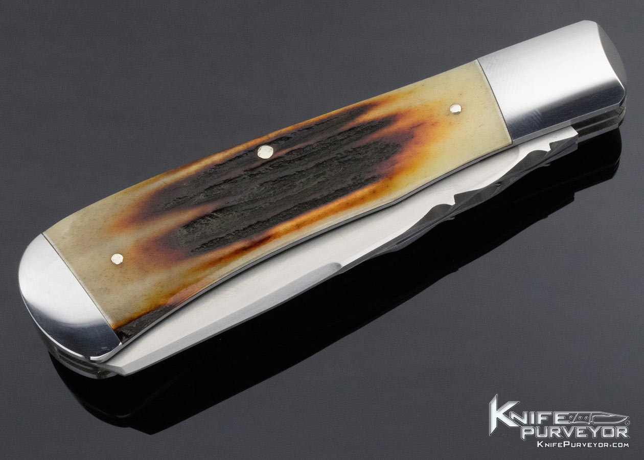 Bill Ruple Custom Knife Two Blade Trapper Amber Stag Slip Joint - Image 3