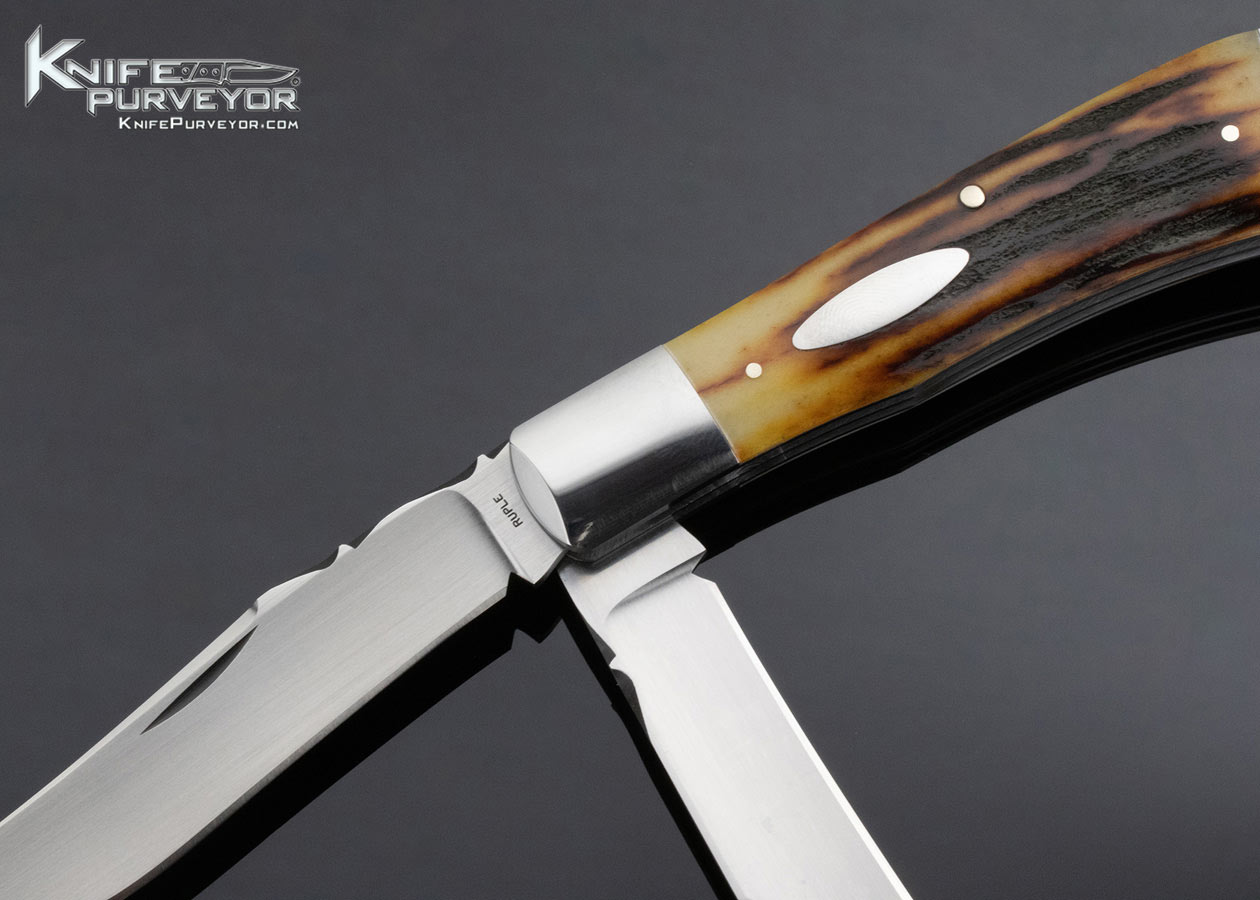 Bill Ruple Custom Knife Two Blade Trapper Amber Stag Slip Joint - Image 2