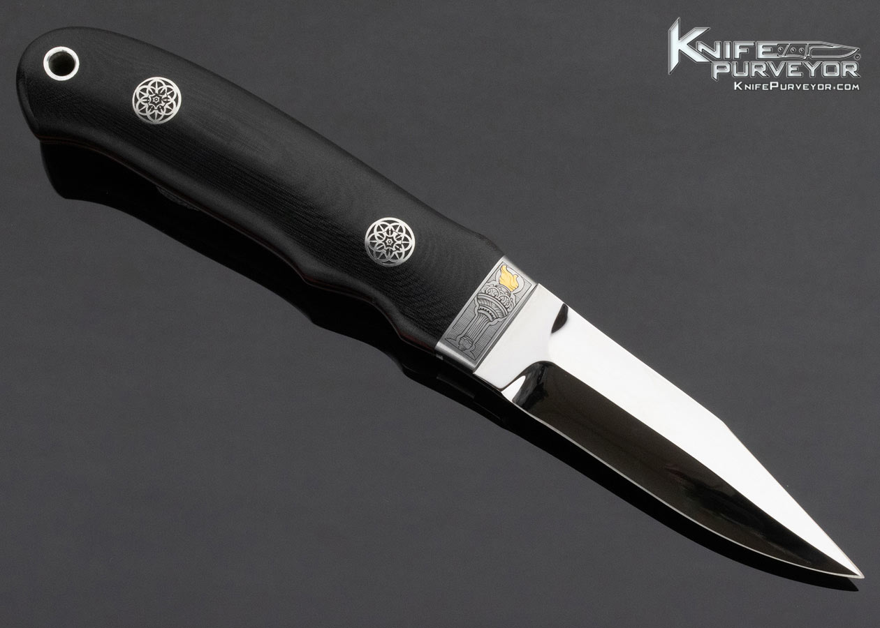 Bob Loveless Custom Knife Black Micarta Signature Logo New York Special Engraved by Tyler Prince with the Torch From the Statue of Liberty - Image 2