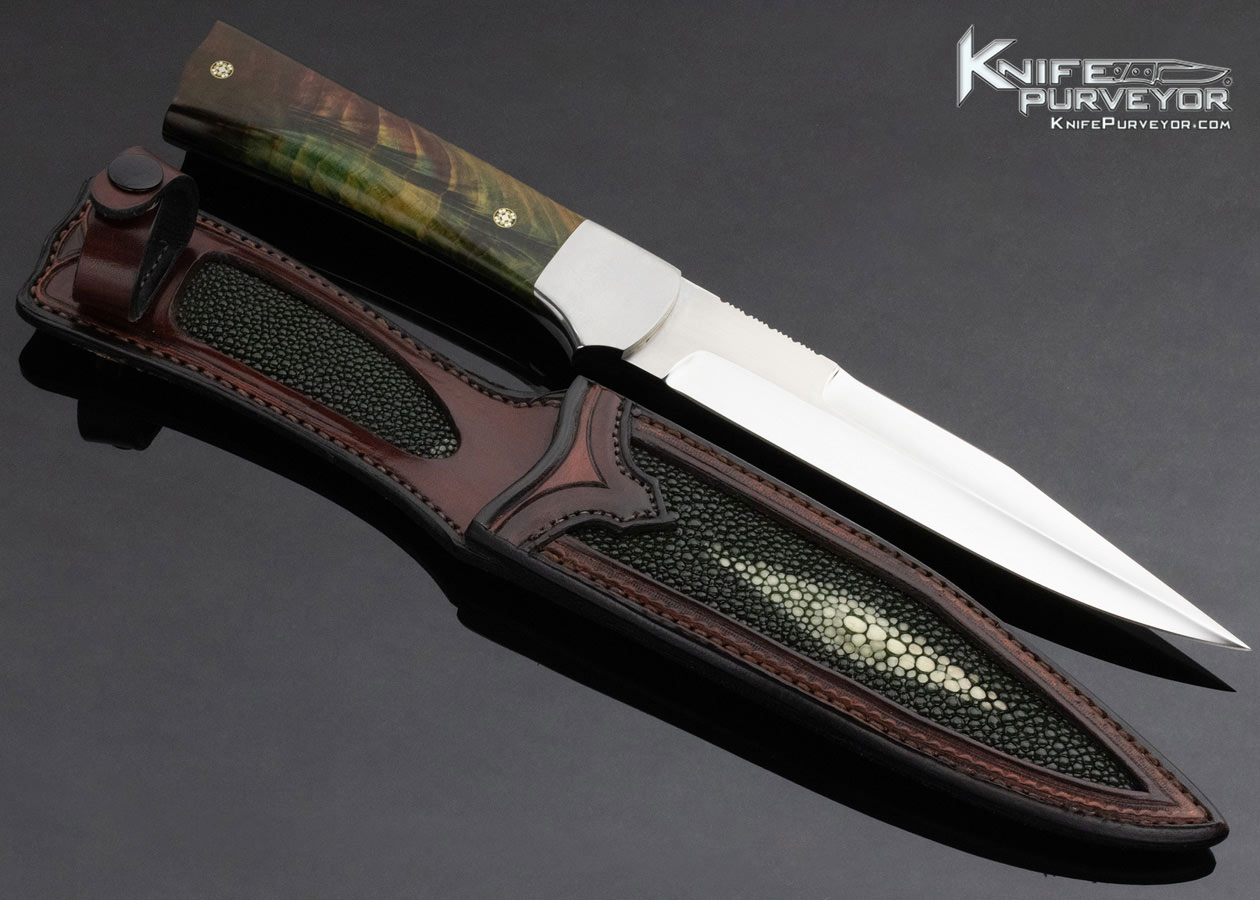 Don Lozier Custom Knife Dyed Wood Fixed w Stingray Sheath - Image 4