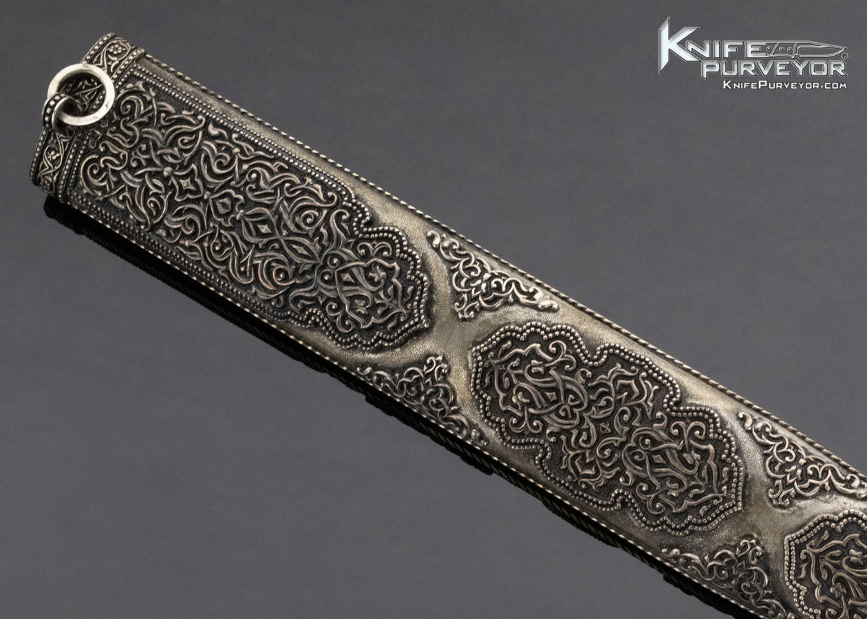 Gerri Dadyan Custom Knife Mosaic Damascus Fine Silver Filigree w Garnets and Citrine Gem Stones Inlays and Copper Velvet Lined Display Box - Image 9