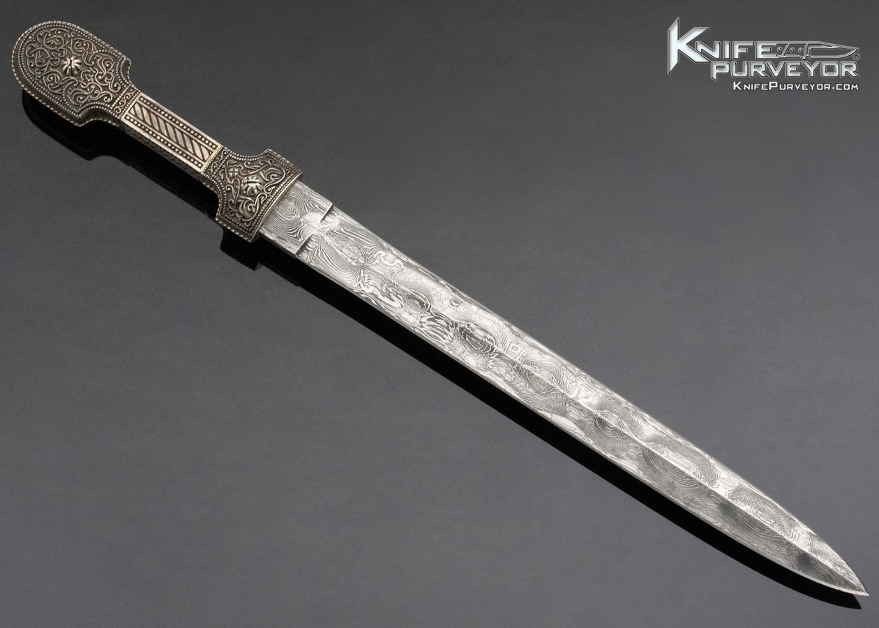Gerri Dadyan Custom Knife Mosaic Damascus Fine Silver Filigree w Garnets and Citrine Gem Stones Inlays and Copper Velvet Lined Display Box - Image 4