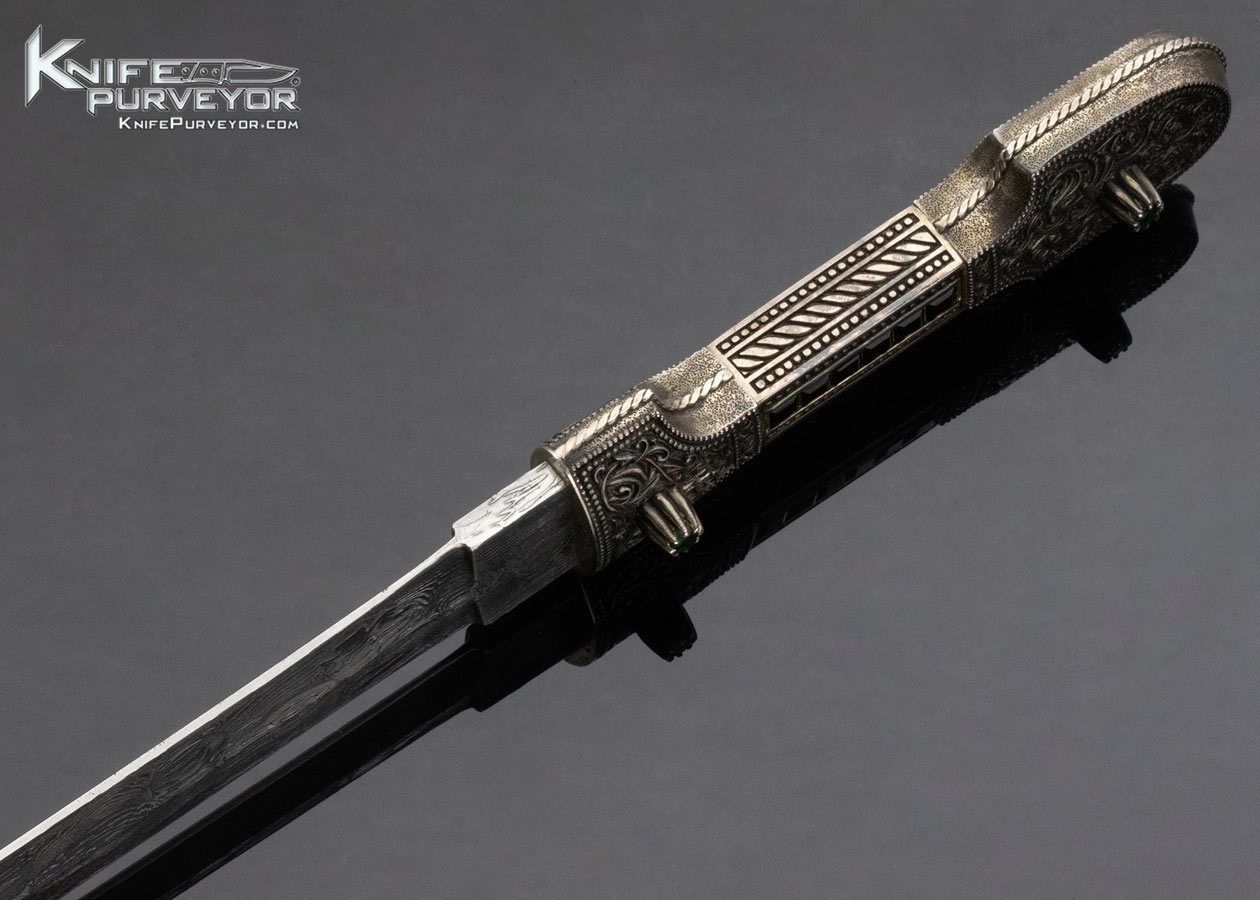 Gerri Dadyan Custom Knife Mosaic Damascus Fine Silver Filigree w Garnets and Citrine Gem Stones Inlays and Copper Velvet Lined Display Box - Image 5
