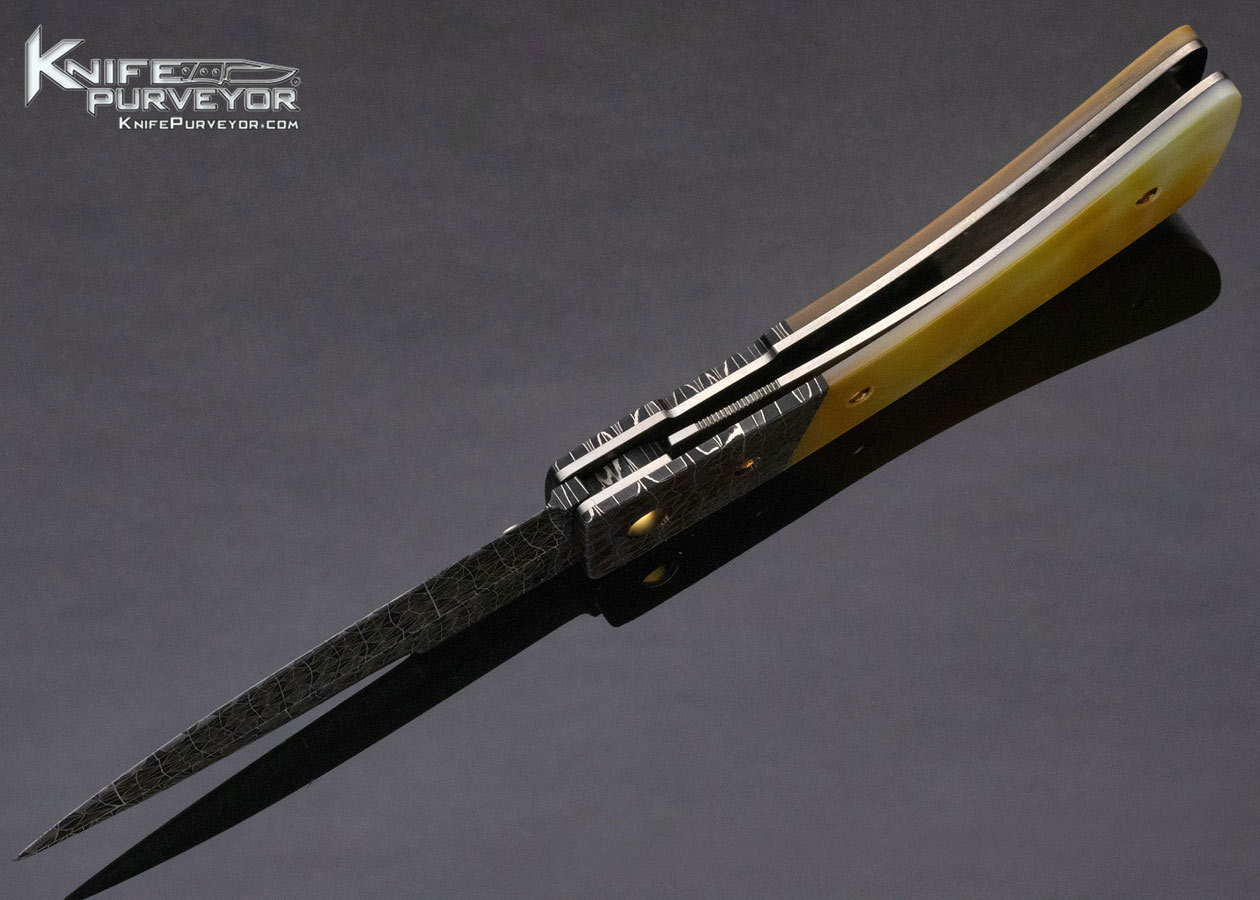 R.B. Johnson Custom Knife Mosaic Damascus and South Sea Goldlip Pearl Linerlock - Image 5