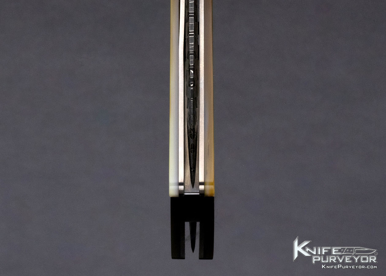 R.B. Johnson Custom Knife Mosaic Damascus and South Sea Goldlip Pearl Linerlock - Image 7