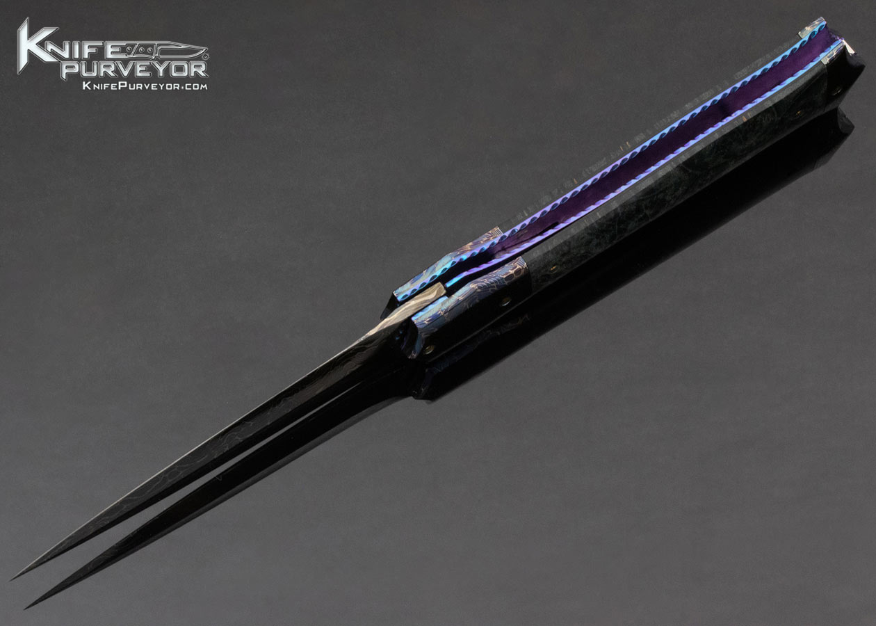 Rainy Vallotton Custom Knife Damascus and Carbon Fiber Automatic 13355