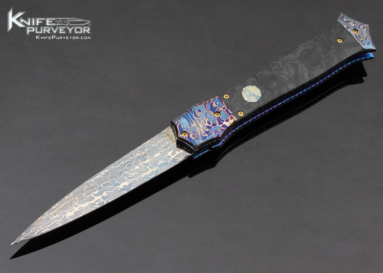 Rainy Vallotton Custom Knife Damascus and Carbon Fiber Automatic 13355