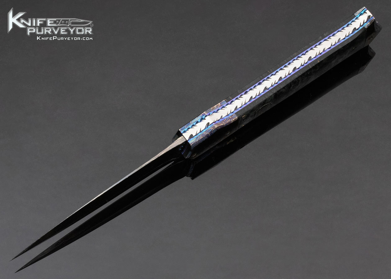 Rainy Vallotton Custom Knife Damascus and Carbon Fiber Automatic - Image 5