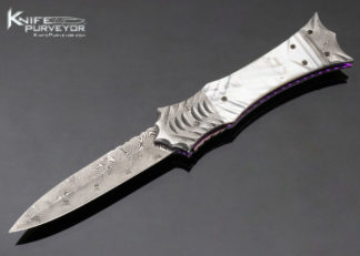 Rainy Vallotton Custom Knife Mother of Pearl and Damascus Automatic “Slidewinder" 17360