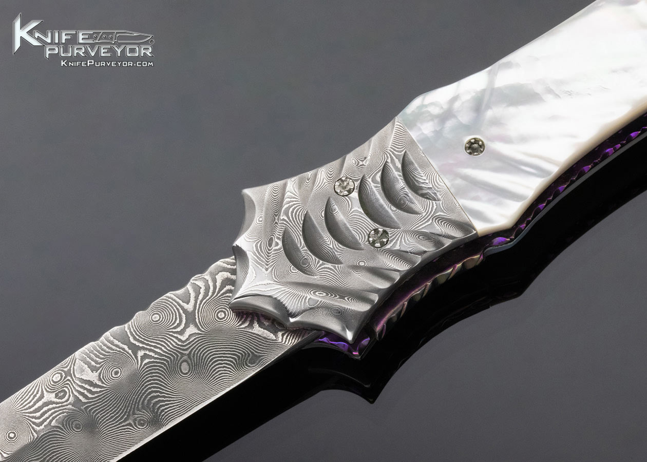 Rainy Vallotton Custom Knife Mother of Pearl and Damascus Automatic "Slidewinder" Linerlock - Image 2