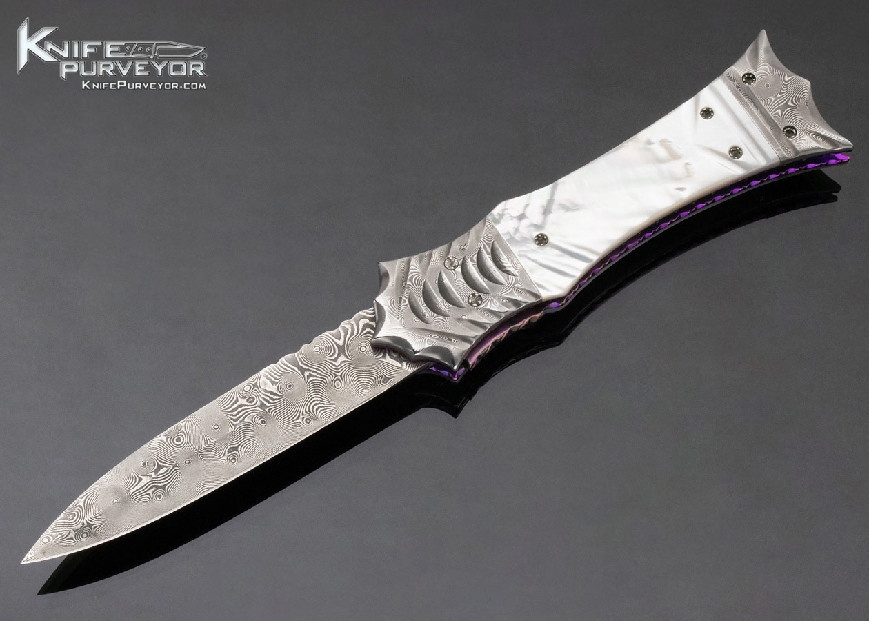 Rainy Vallotton Custom Knife Mother of Pearl and Damascus Automatic “Slidewinder" 17360