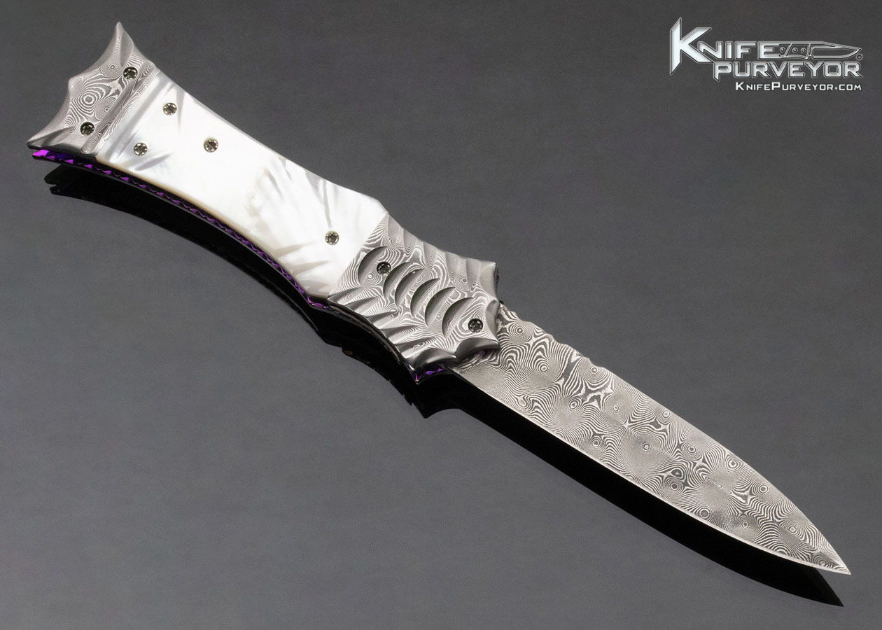 Rainy Vallotton Custom Knife Mother of Pearl and Damascus Automatic "Slidewinder" Linerlock - Image 3