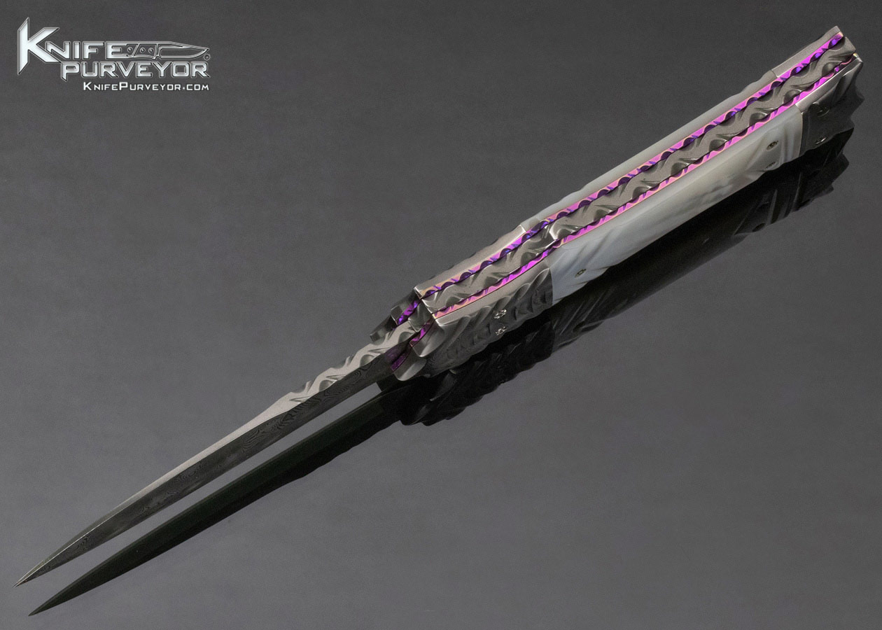 Rainy Vallotton Custom Knife Mother of Pearl and Damascus Automatic "Slidewinder" Linerlock - Image 6
