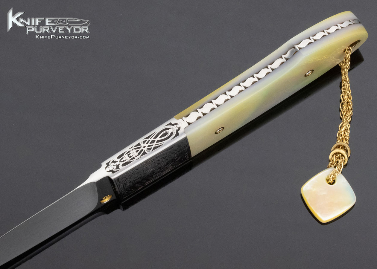 Reinhard Tschager Custom Knife Sole Authorship Engraved South Sea Gold Lip Pearl Gents Hunter 13308