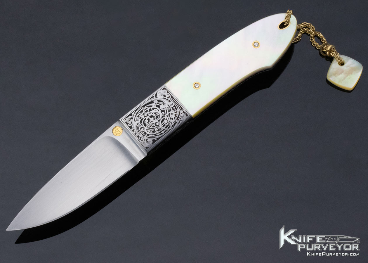 Reinhard Tschager Custom Knife Sole Authorship Engraved South Sea Gold Lip Pearl Gents Hunter 13308