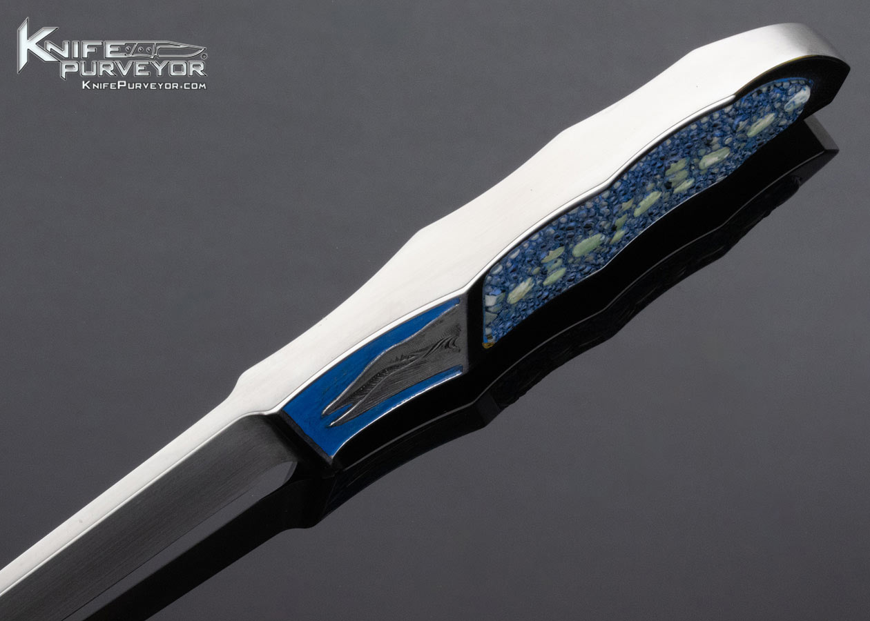 Werner Kaluza Custom Knife Blue Stingray and Enamel Engraved Whale Knife - Image 4