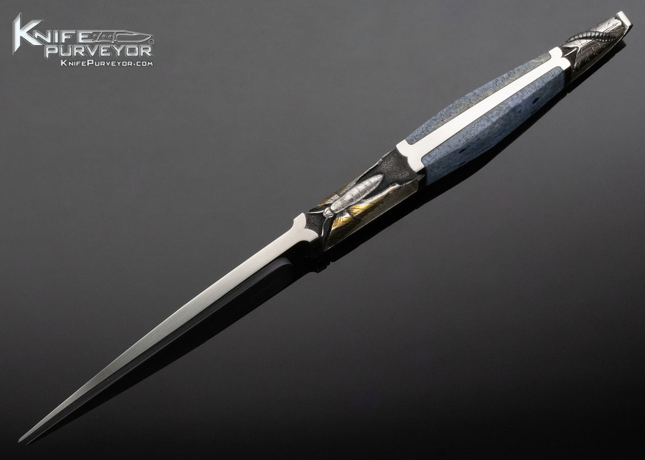 Werner Kaluza Custom Knife Sole Authorship Engraved Butterfly and Caterpillar Blue Coral Integral Fixed Blade - Image 4